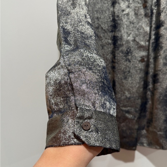 Peter Cohen Rocker Silver Velvety Foil Blazer Topper XL Layering Career Holiday - Picture 8 of 15